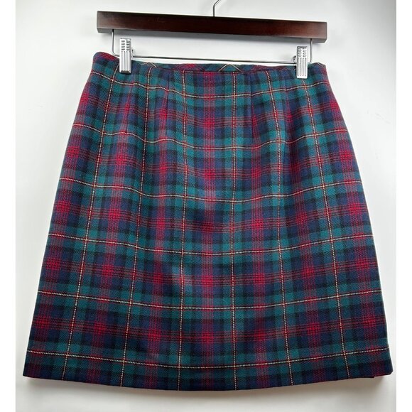 Vtg Eddie Bauer 90s Wool Plaid Wrap Skirt Green Red Tartan Preppy Academia Sz 6 - Picture 3 of 10